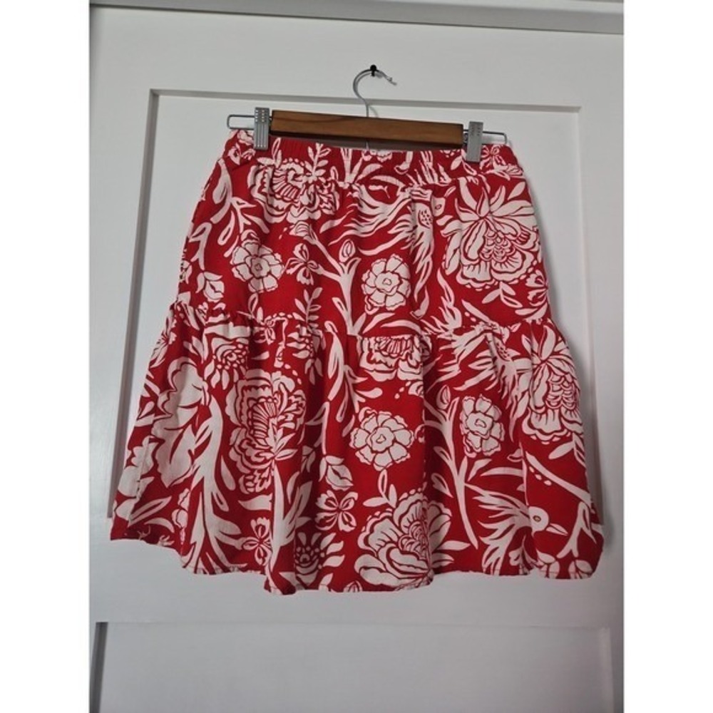 Knox Rose Boho Red & White Floral Tiered Mini‎ Skirt - Size S